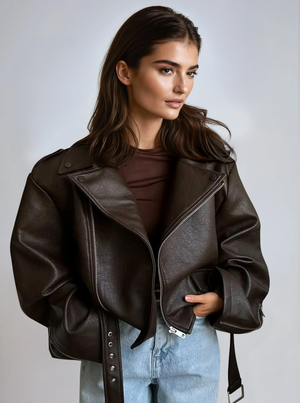 Elegant Oversized Vegan Leather Jacket
