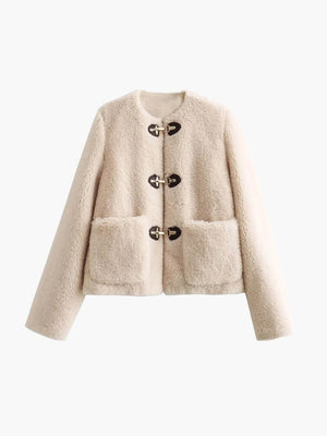 Soft Teddy Button-Up Faux Fleece Jacket