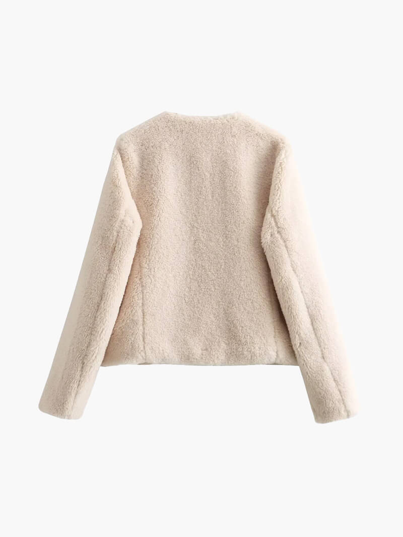 Soft Teddy Button-Up Faux Fleece Jacket