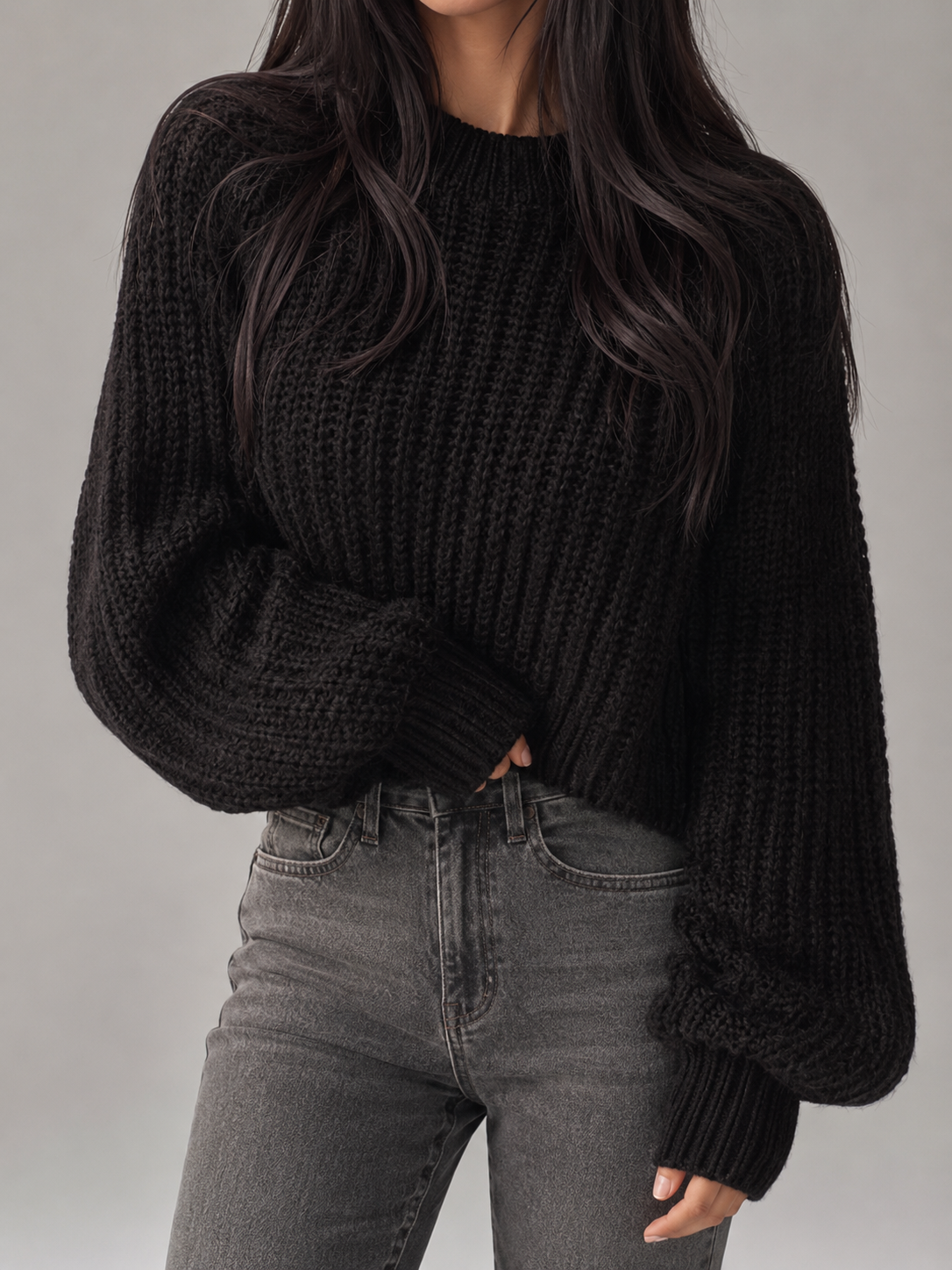 Freja Chunky Ribbed Mock-Neck Sweater