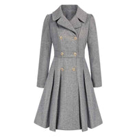 Freja Pleated Double-Breasted Skirted Wool-Blend Coat