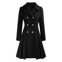 Freja Pleated Double-Breasted Skirted Wool-Blend Coat