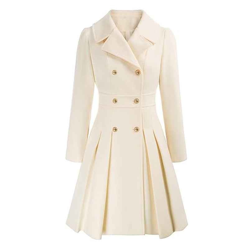 Freja Pleated Double-Breasted Skirted Wool-Blend Coat