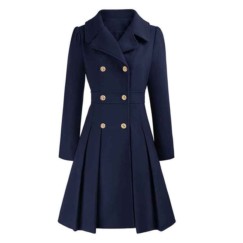Freja Pleated Double-Breasted Skirted Wool-Blend Coat