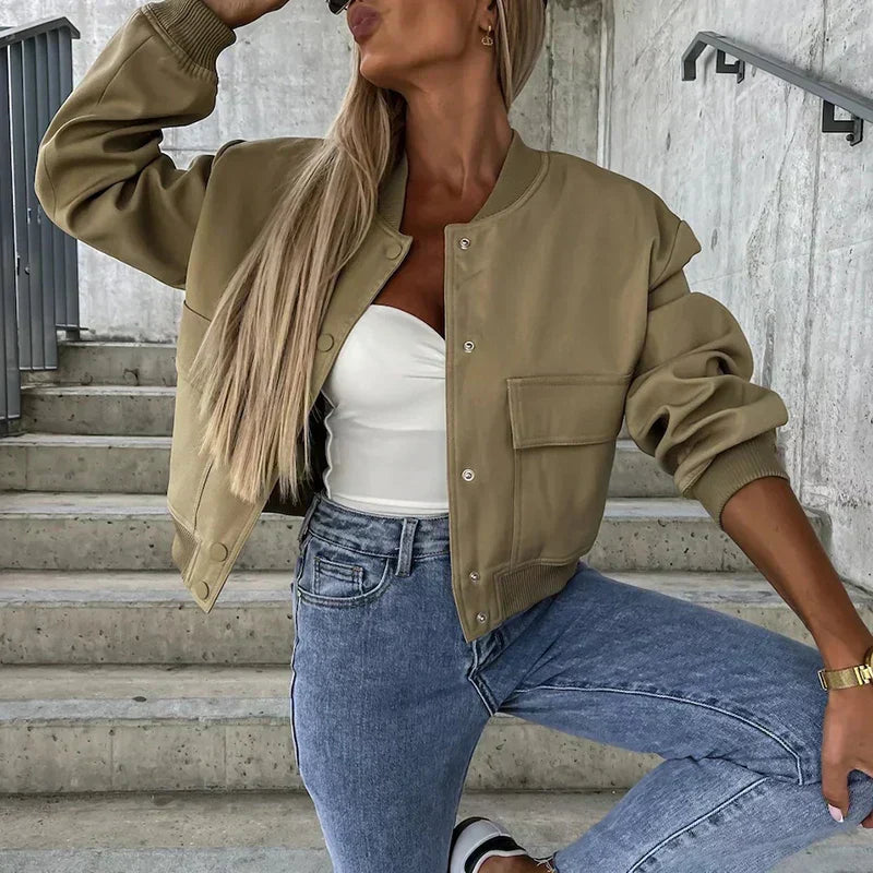 Freja Utility Leather-Look Bomber Jacket
