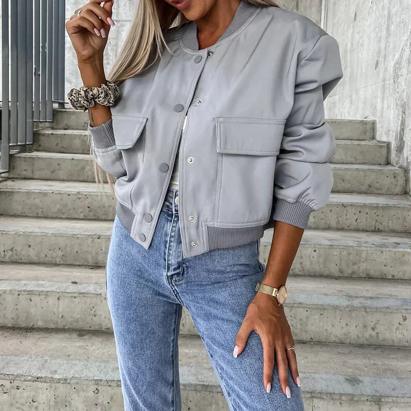 Freja Utility Leather-Look Bomber Jacket