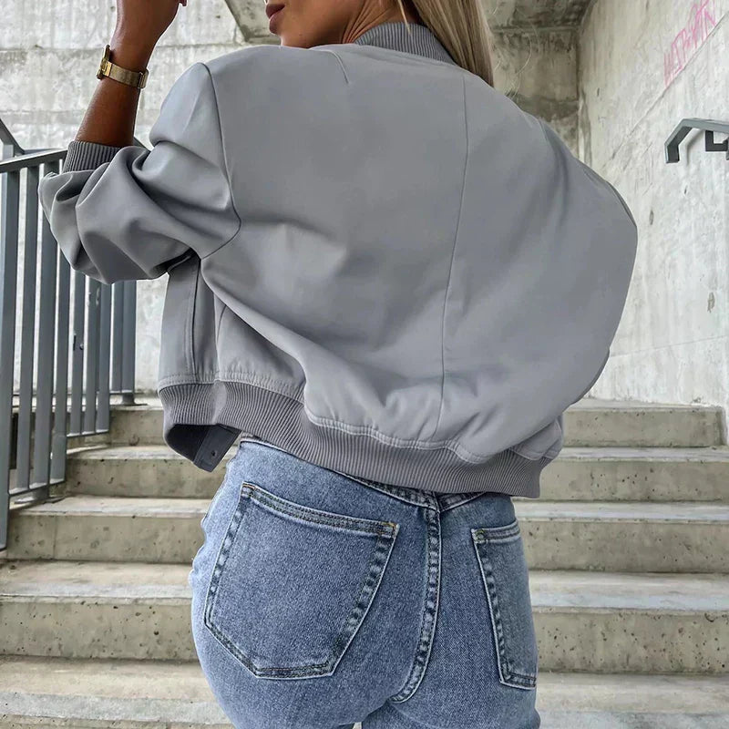 Freja Utility Leather-Look Bomber Jacket