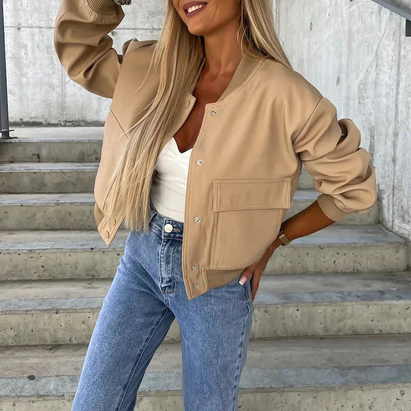 Freja Utility Leather-Look Bomber Jacket