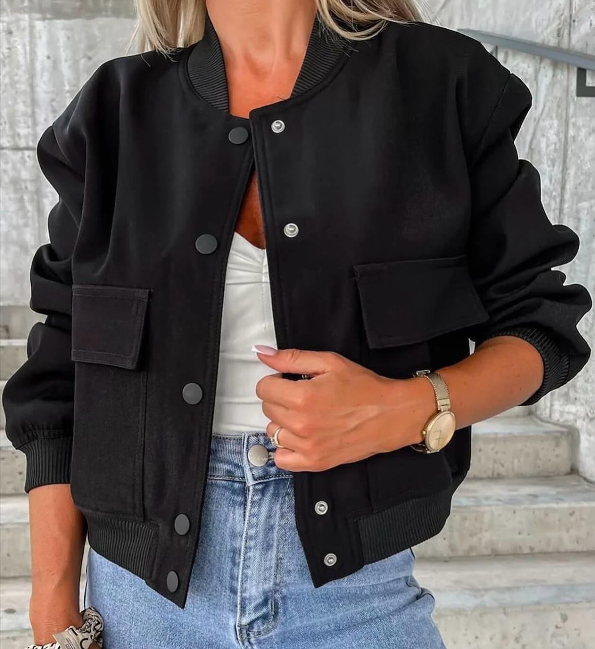 Freja Utility Leather-Look Bomber Jacket