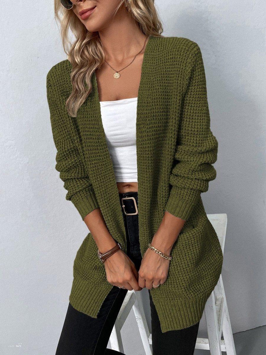 Freja Waffle-Knit Open-Front Cardigan