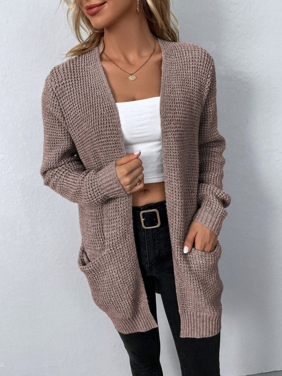 Freja Waffle-Knit Open-Front Cardigan
