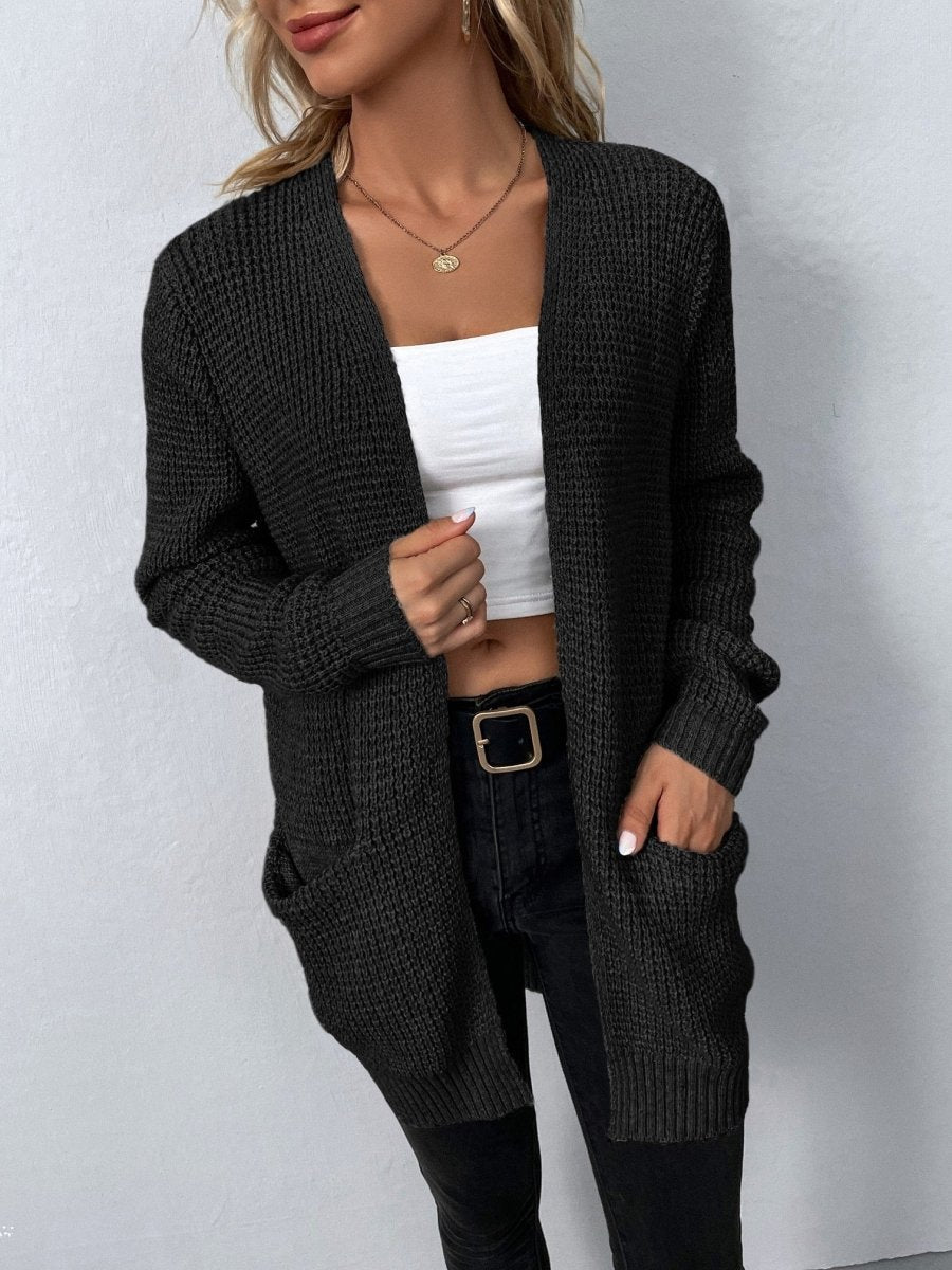 Freja Waffle-Knit Open-Front Cardigan