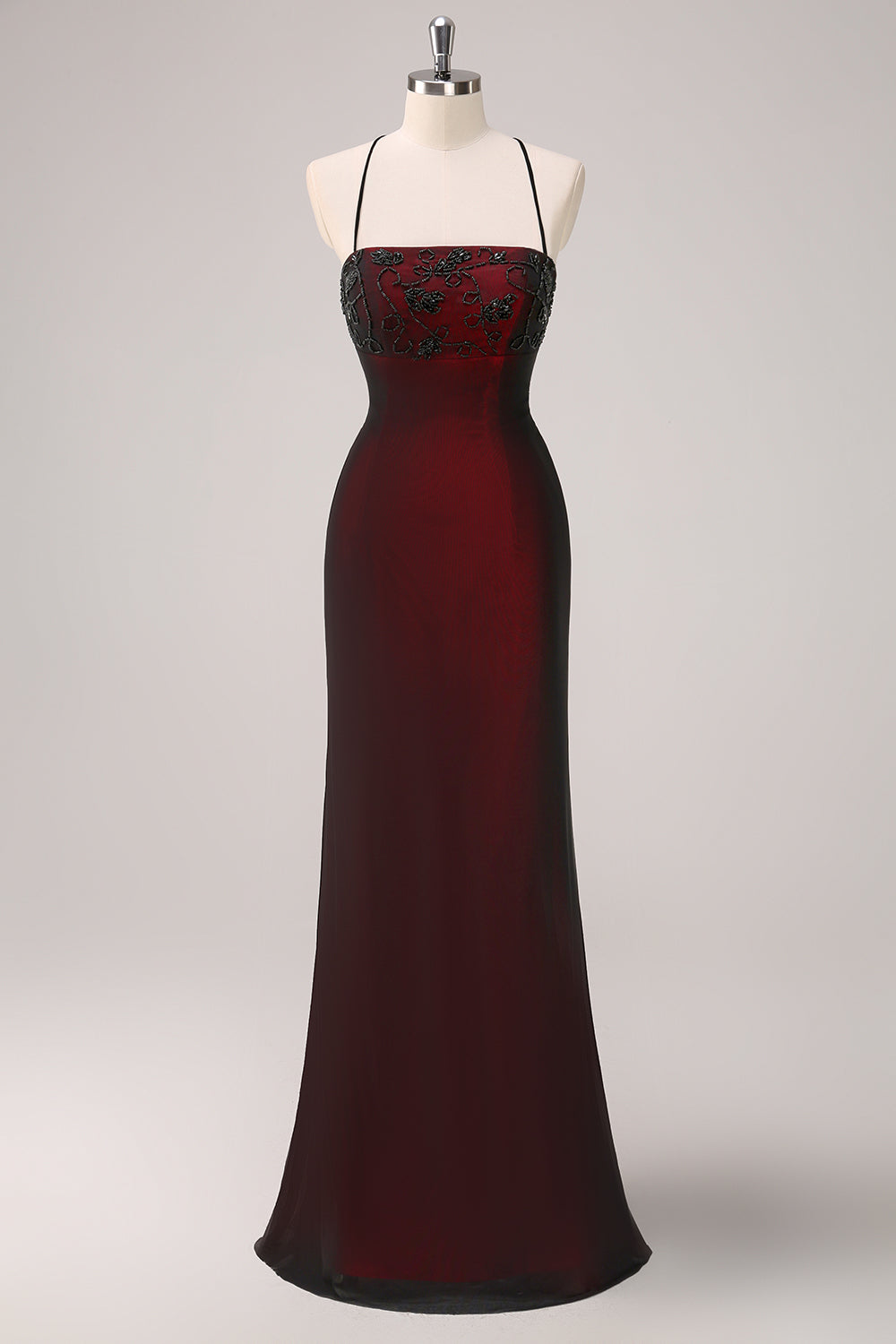 Genevieve Beaded-Bustier Two-Tone Maxi Evening Dress