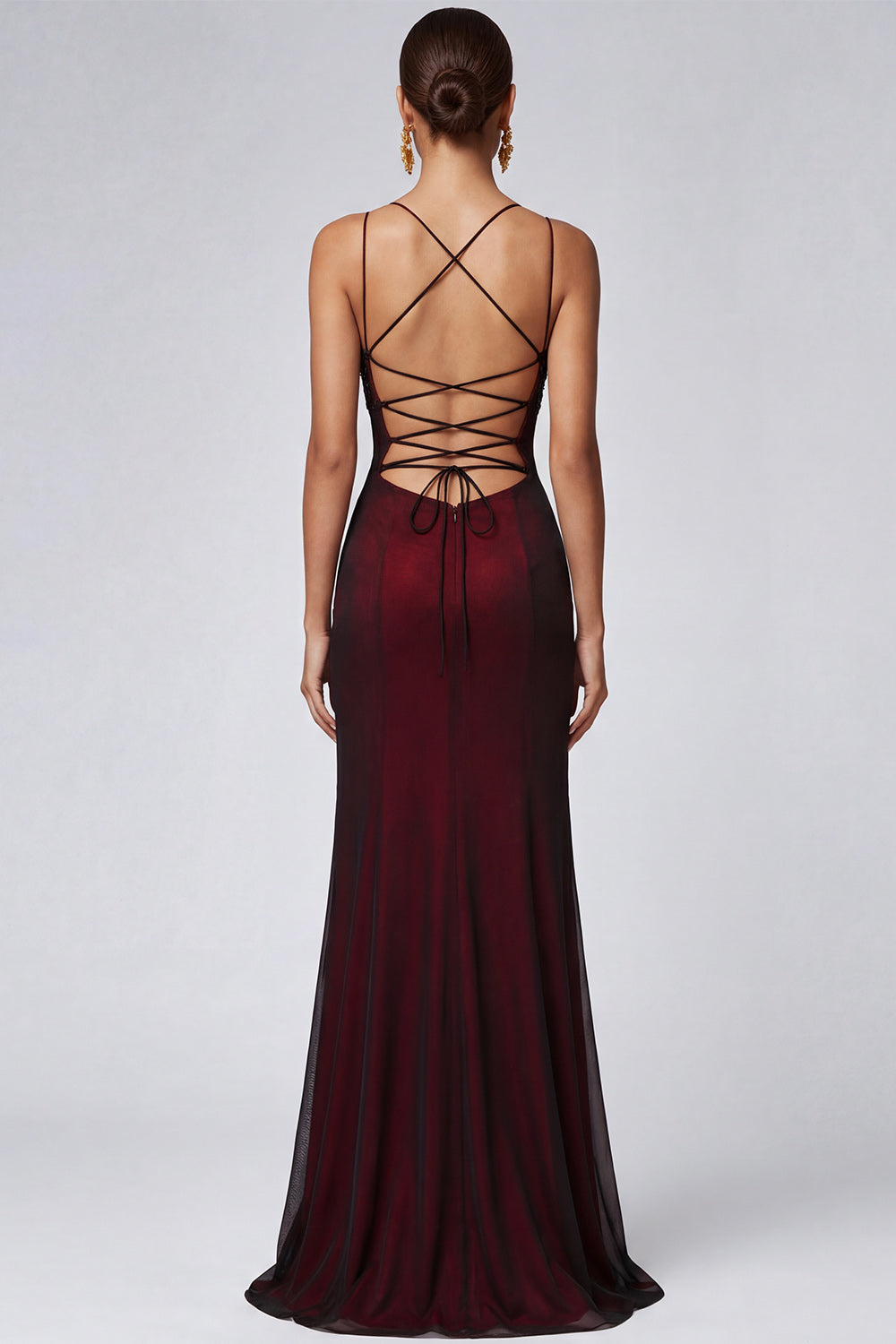 Genevieve Beaded-Bustier Two-Tone Maxi Evening Dress
