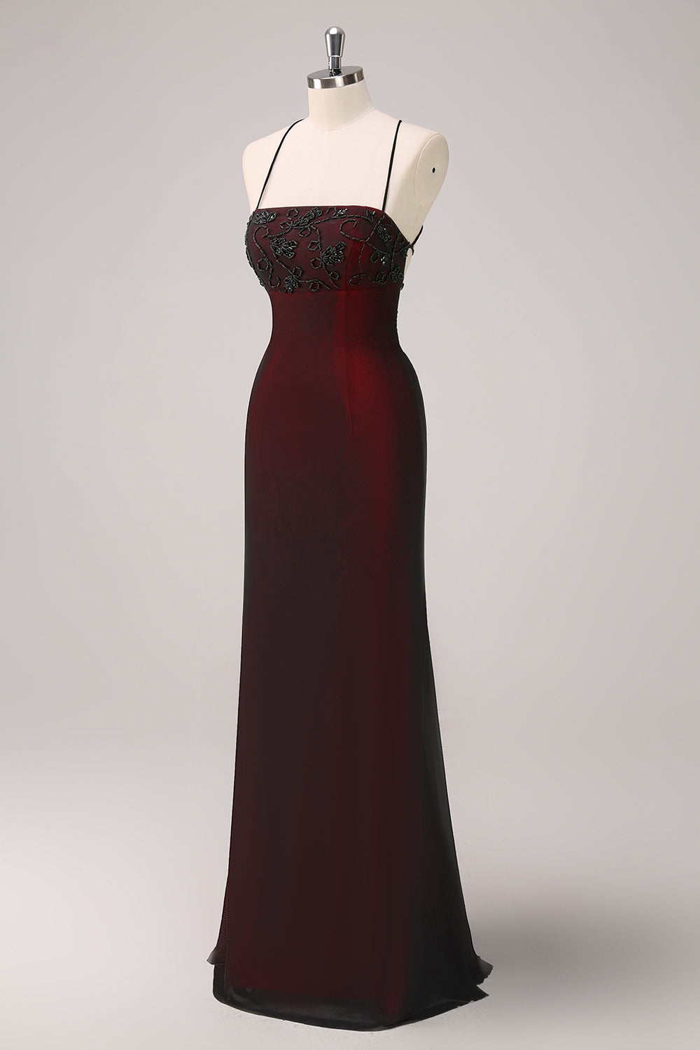 Genevieve Beaded-Bustier Two-Tone Maxi Evening Dress