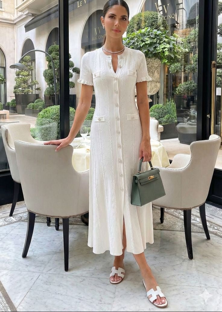 Genevieve Button-Front Knit Midi Dress