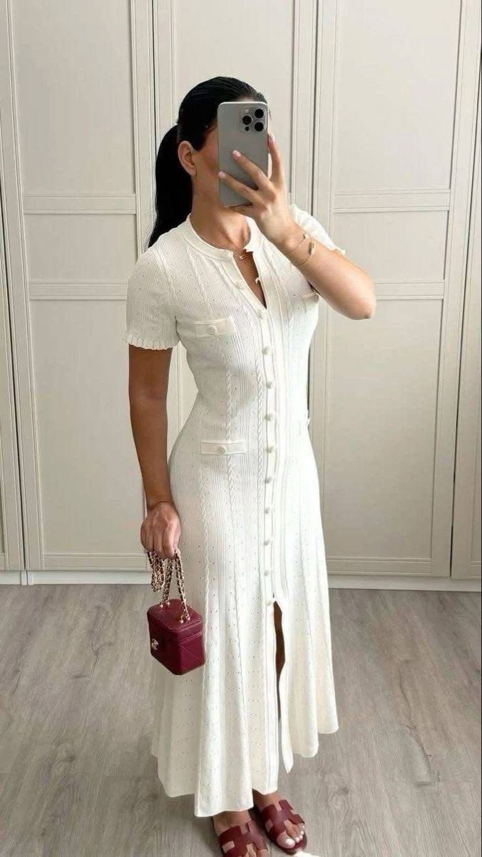 Genevieve Button-Front Knit Midi Dress