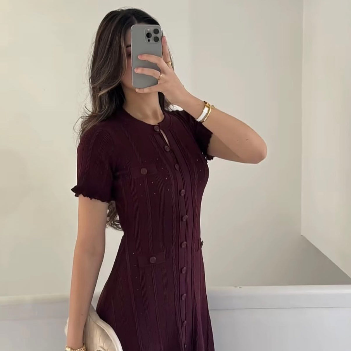 Genevieve Button-Front Knit Midi Dress