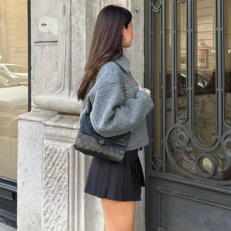 Genevieve Cropped Tweed-Texture Zip Short Jacket