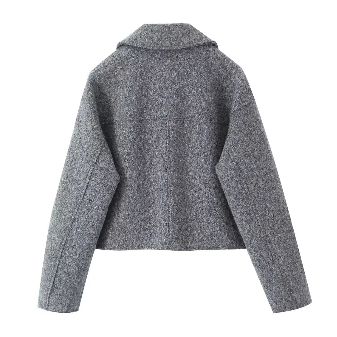 Genevieve Cropped Tweed-Texture Zip Short Jacket