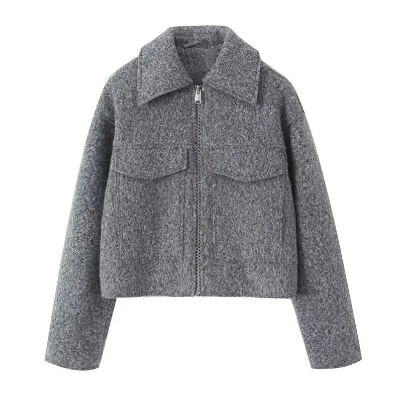 Genevieve Cropped Tweed-Texture Zip Short Jacket