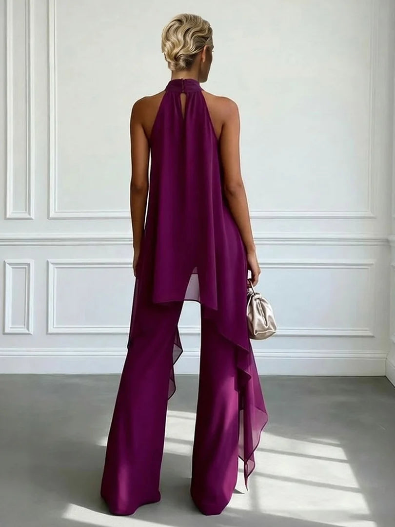 Genevieve Halter Chiffon Asymmetric Trouser Set