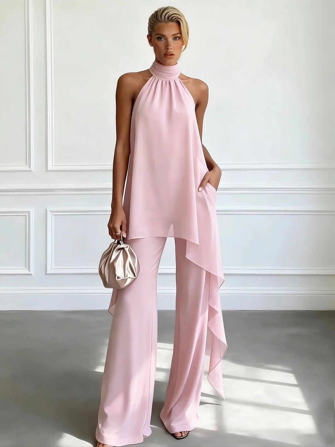 Genevieve Halter Chiffon Asymmetric Trouser Set