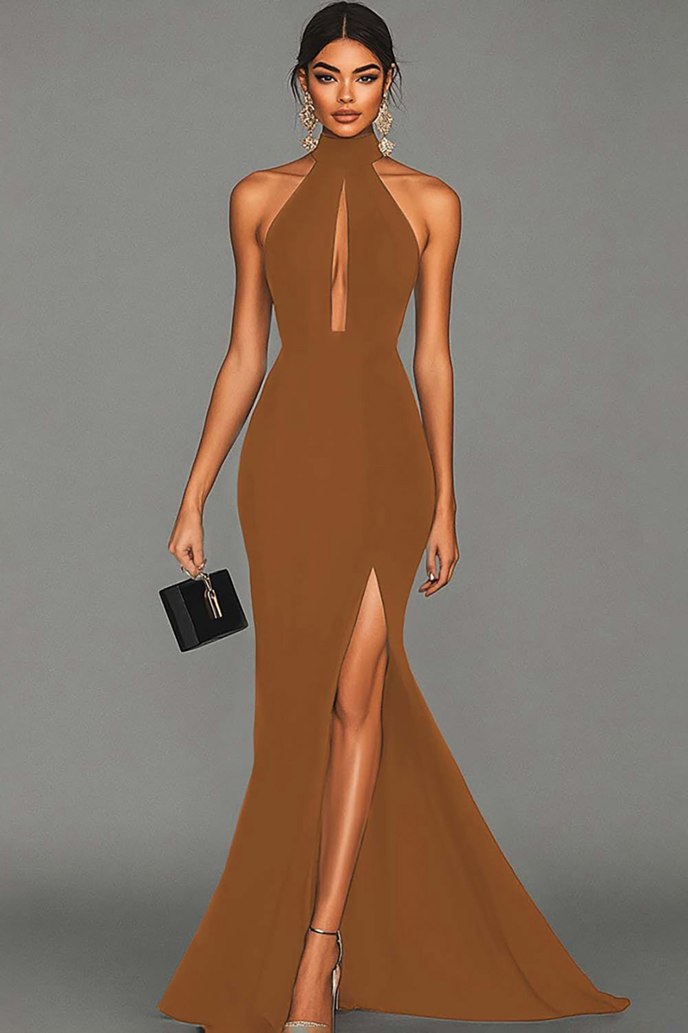 Genevieve Halter Keyhole Slit Maxi Gown
