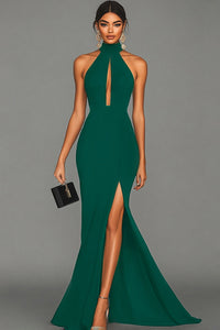 Genevieve Halter Keyhole Slit Maxi Gown