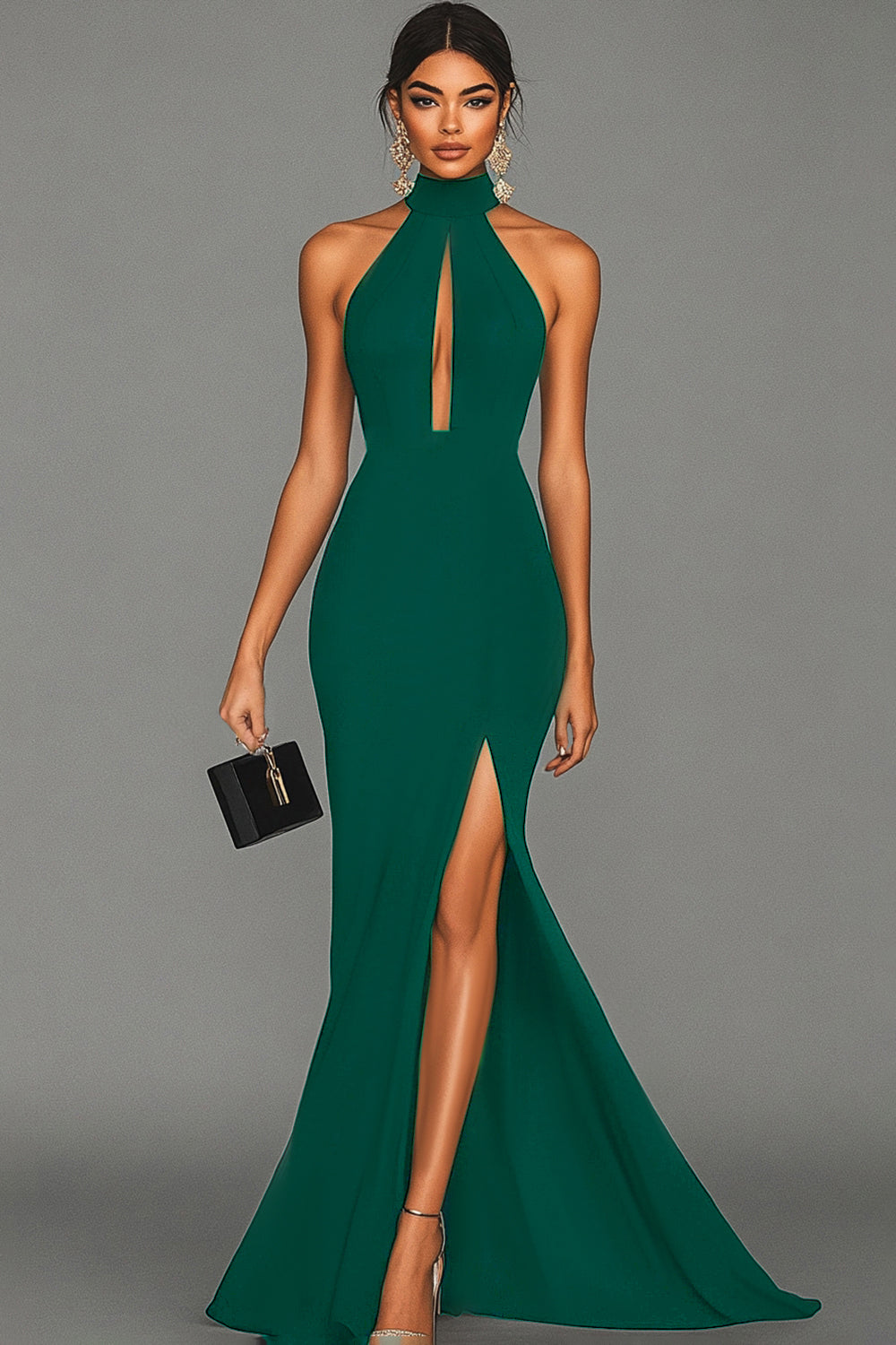 Genevieve Halter Keyhole Slit Maxi Gown