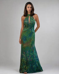 Genevieve Impressionist Keyhole Halter Maxi Dress