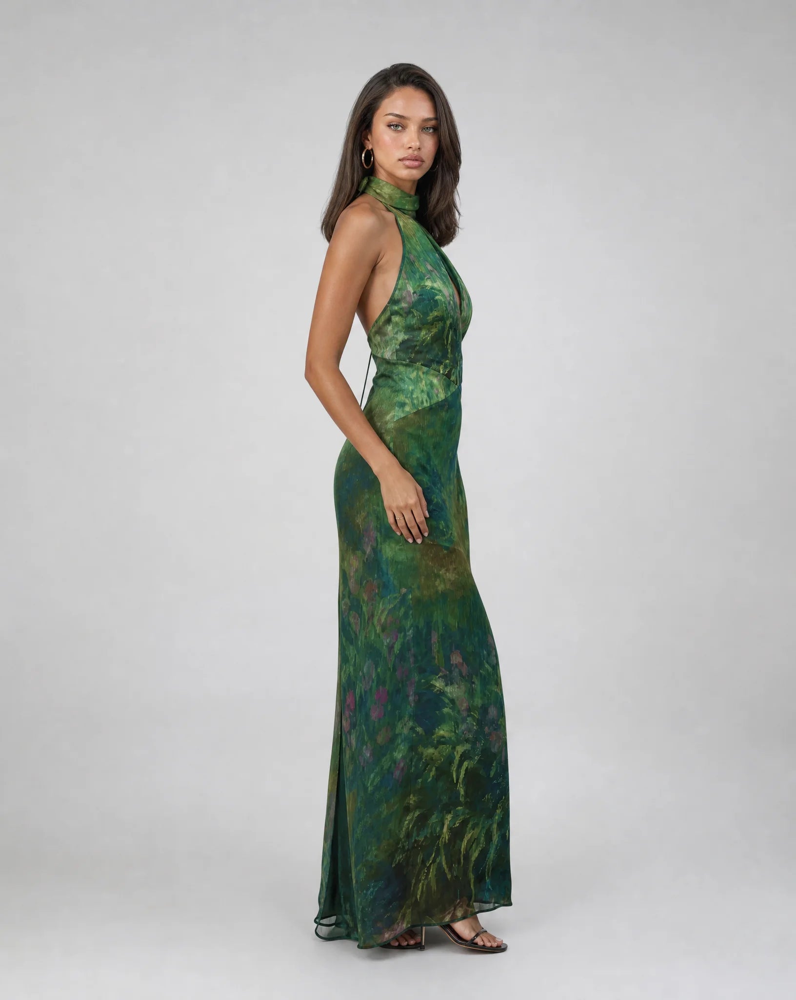 Genevieve Impressionist Keyhole Halter Maxi Dress