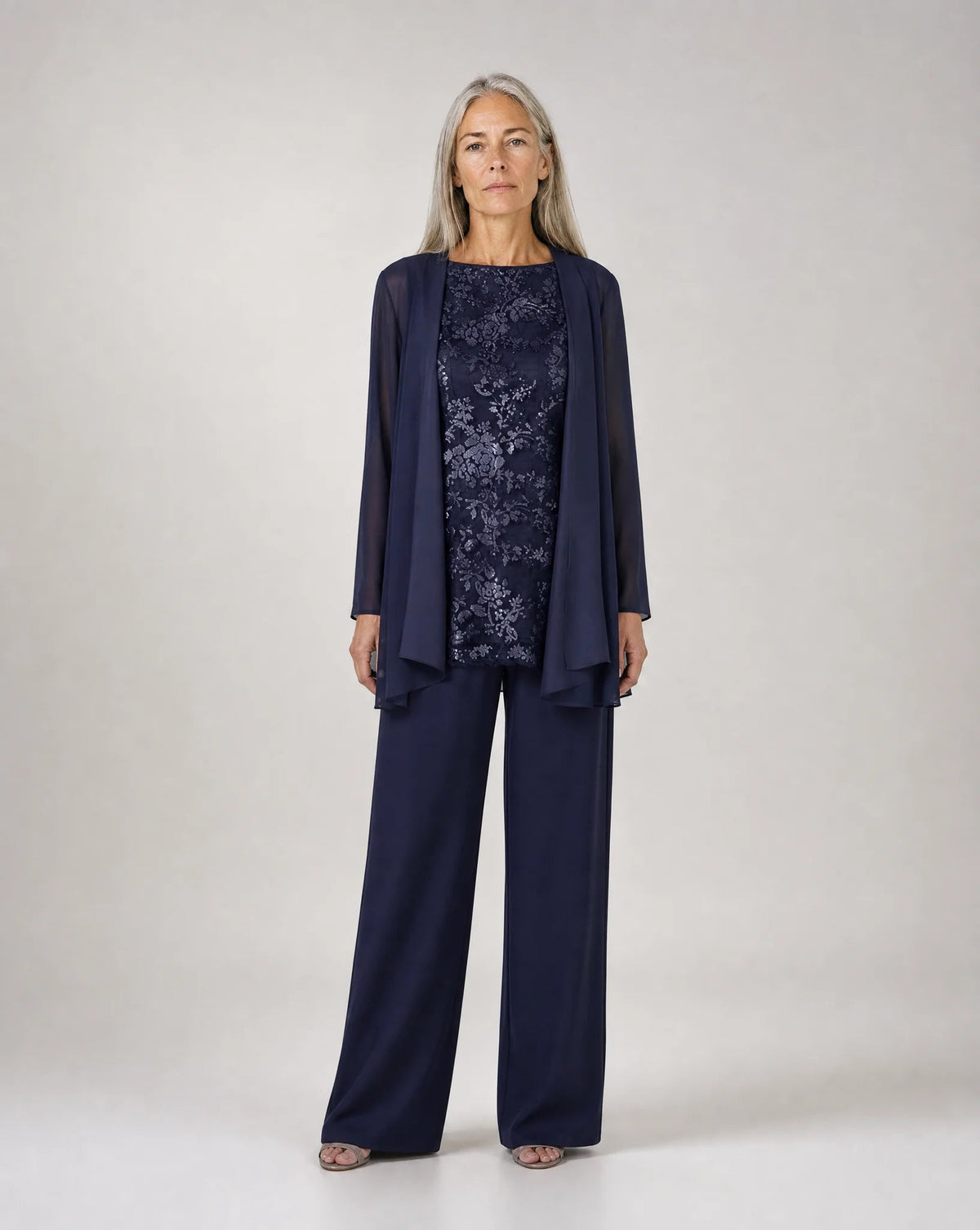 Genevieve Sequin-Embellished Three-Piece Pant Suit Set