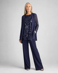 Genevieve Sequin-Embellished Three-Piece Pant Suit Set