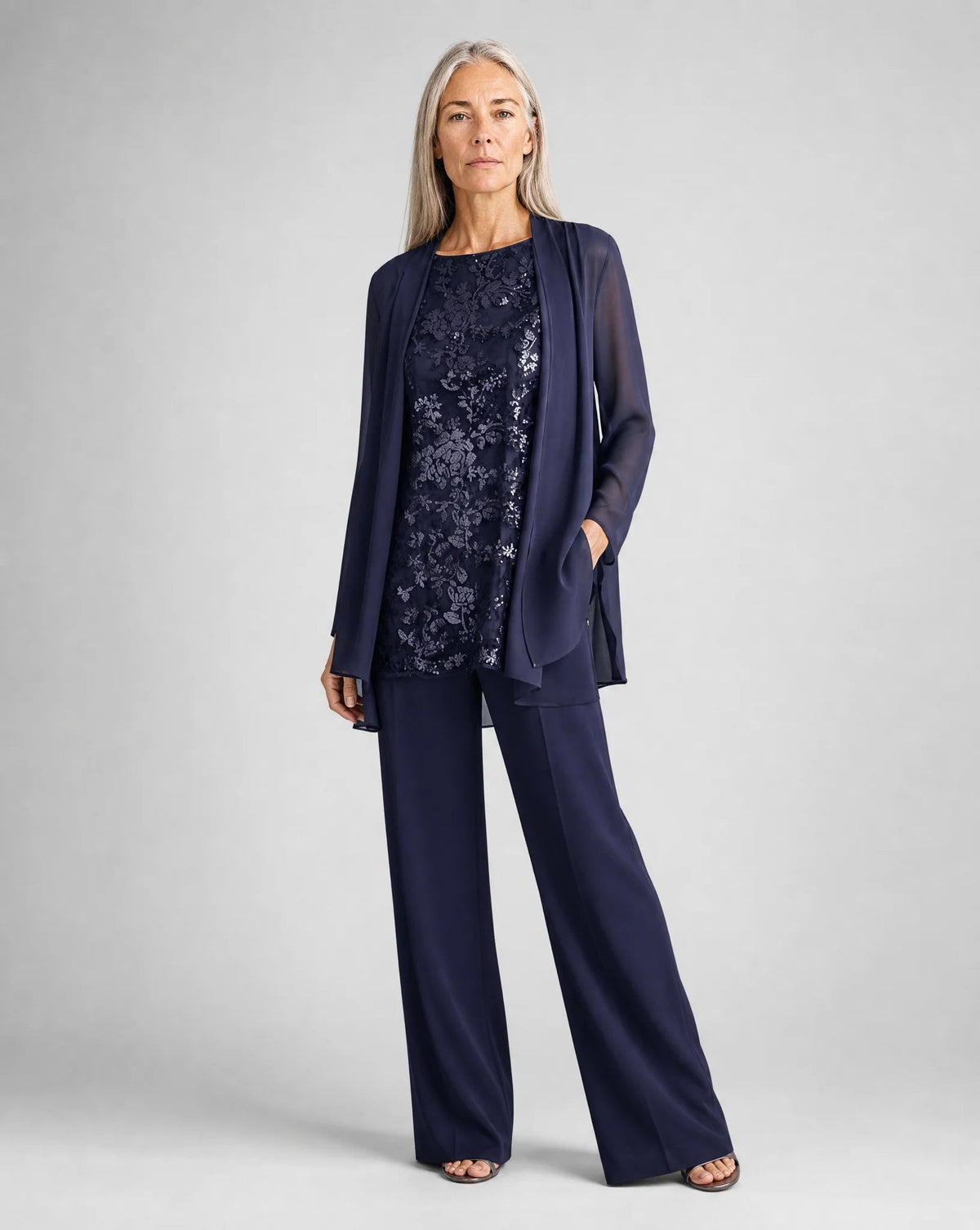 Genevieve Sequin-Embellished Three-Piece Pant Suit Set