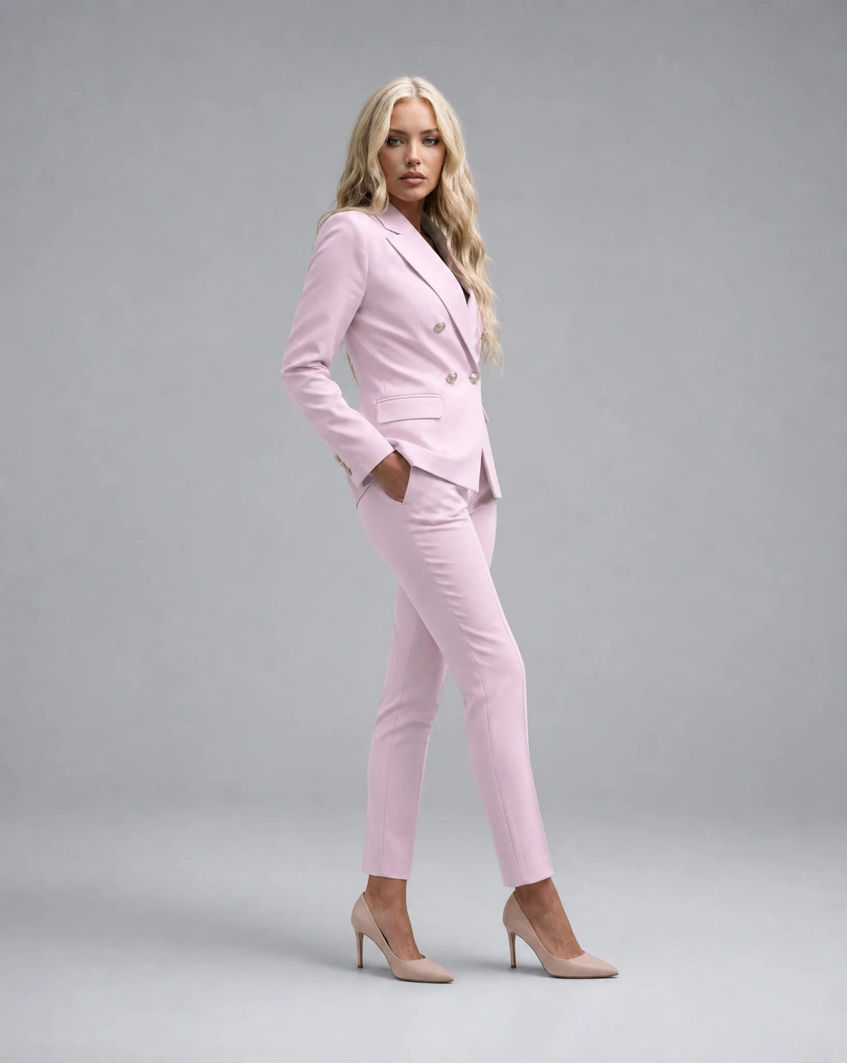 Genevieve Tailored Double-Breasted Pantsuit Set