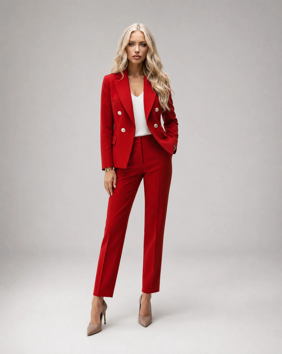 Genevieve Tailored Double-Breasted Pantsuit Set