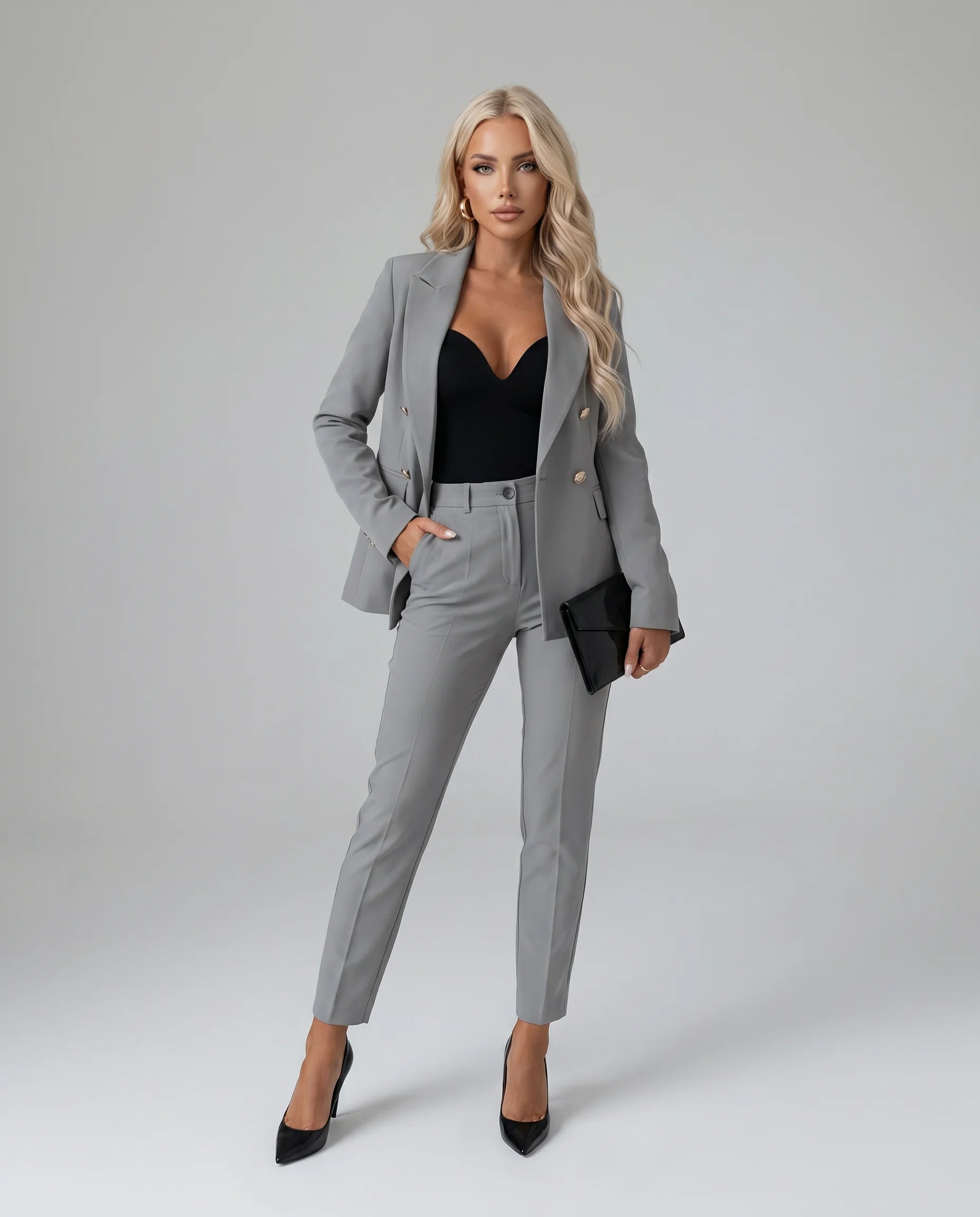 Genevieve Tailored Double-Breasted Pantsuit Set