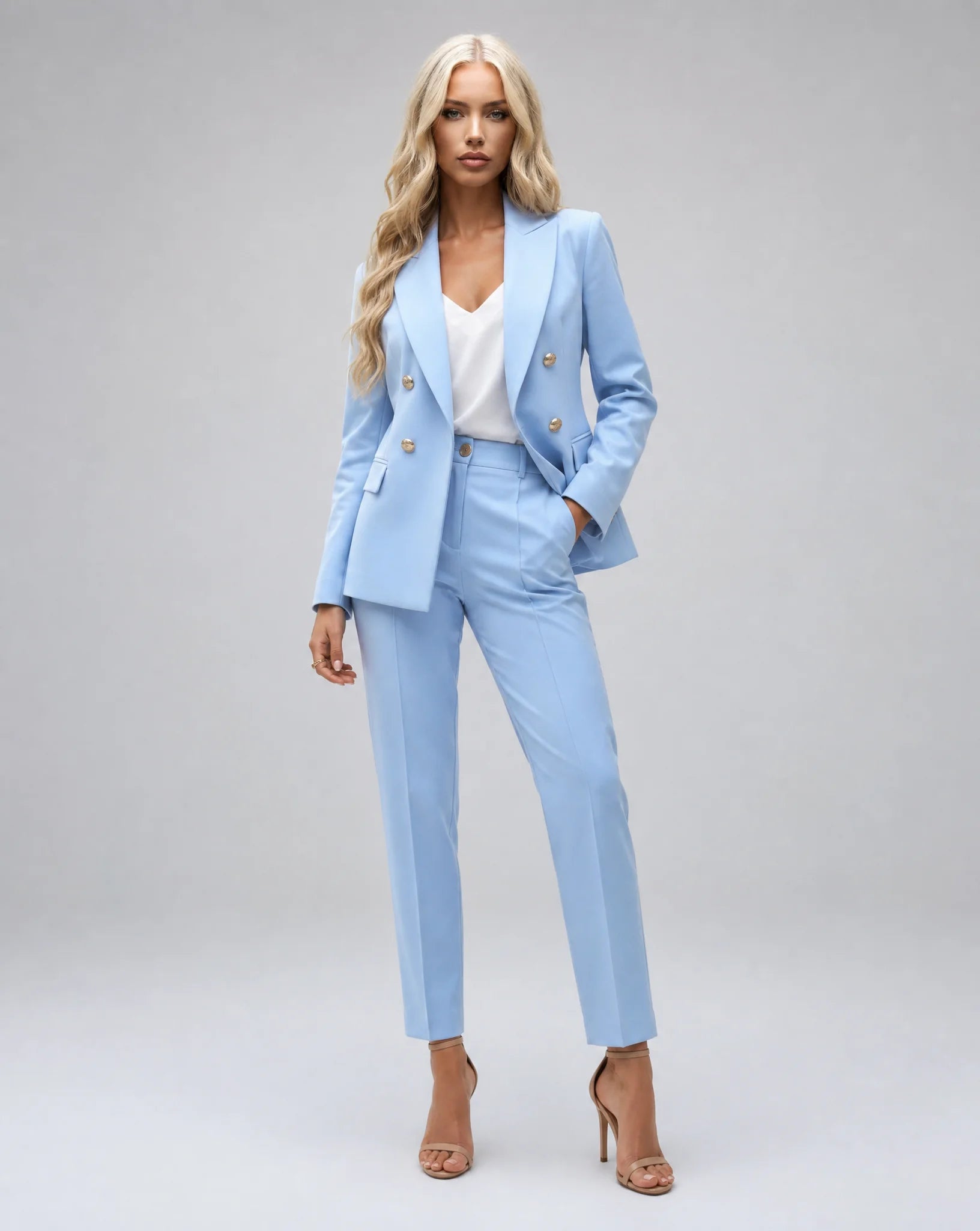 Genevieve Tailored Double-Breasted Pantsuit Set