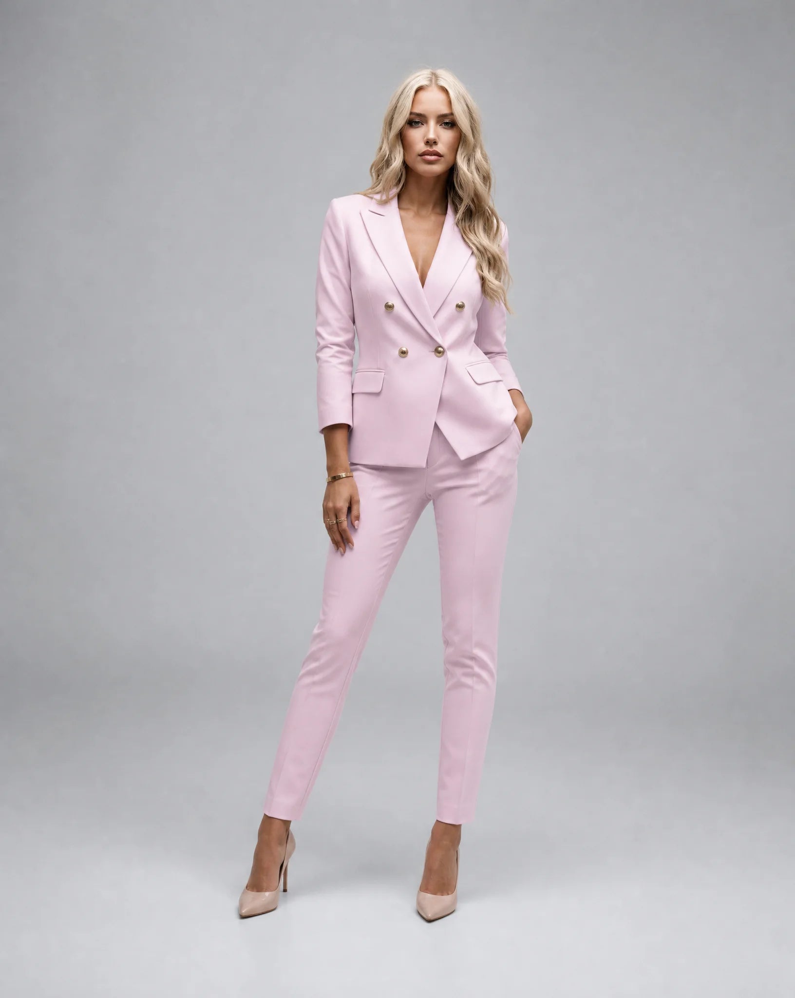 Genevieve Tailored Double-Breasted Pantsuit Set