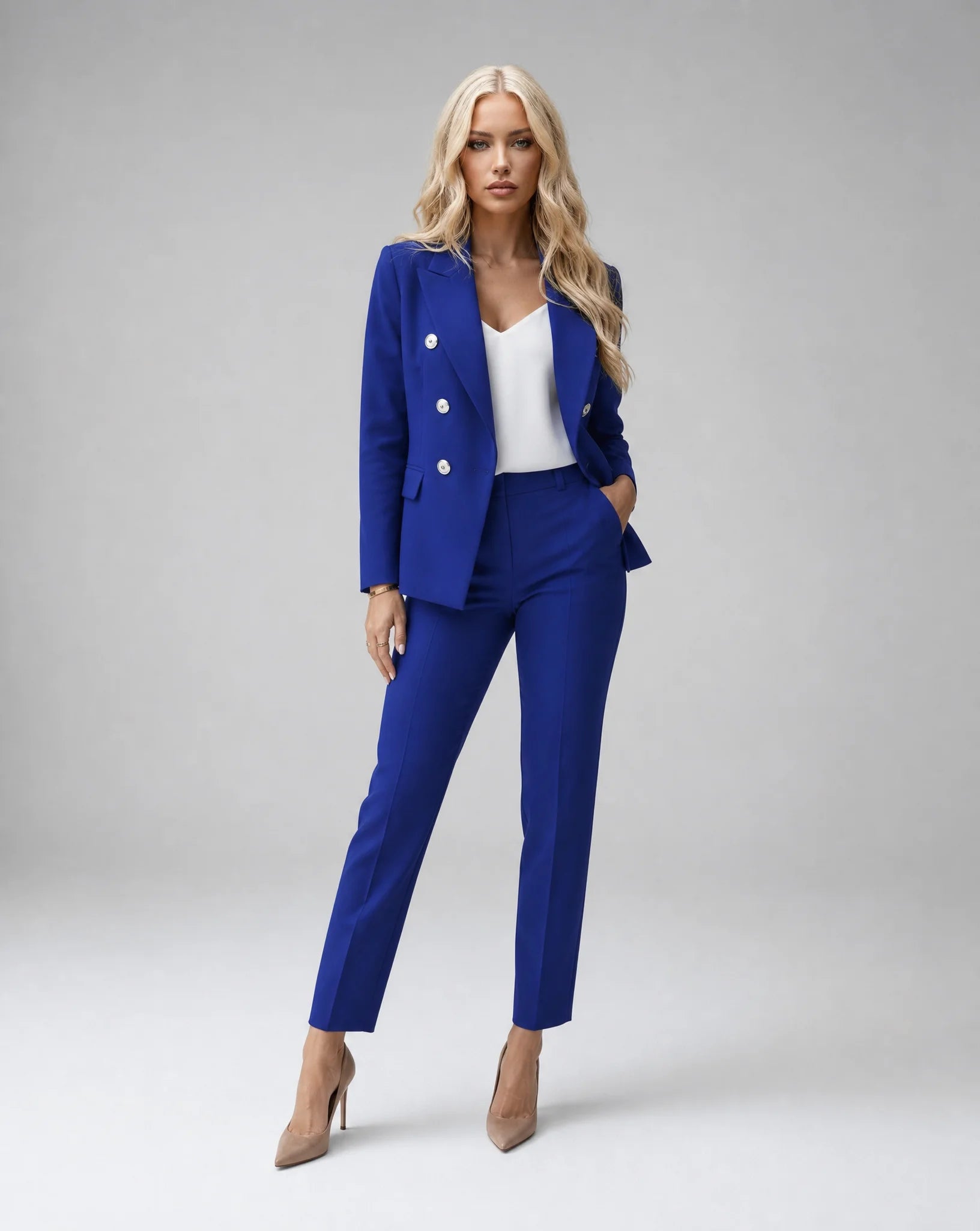 Genevieve Tailored Double-Breasted Pantsuit Set