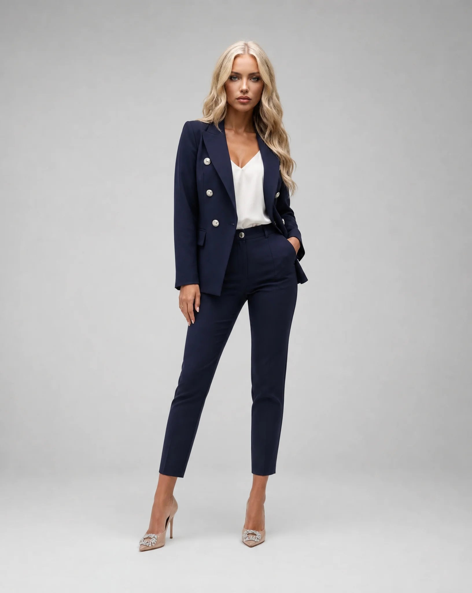 Genevieve Tailored Double-Breasted Pantsuit Set