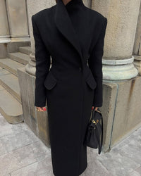 Maeve Tailored Corset-Waist Wool-Blend Maxi Coat