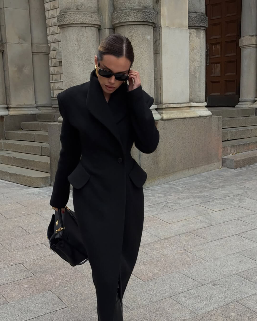 Maeve Tailored Corset-Waist Wool-Blend Maxi Coat