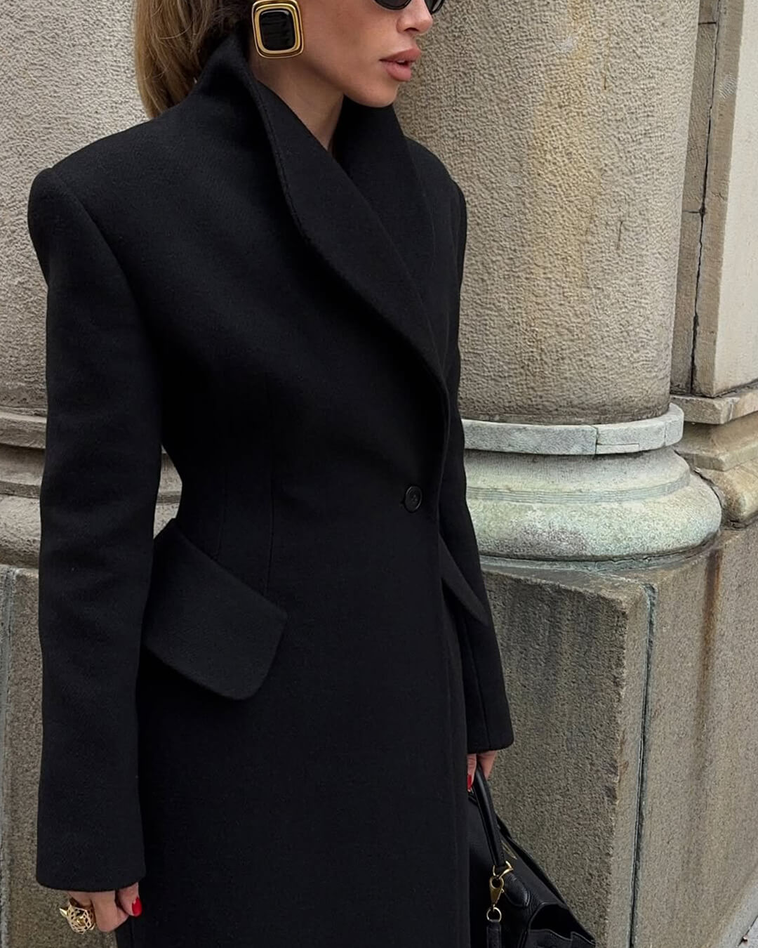 Maeve Tailored Corset-Waist Wool-Blend Maxi Coat