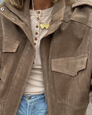 Aria Suede Moto Bomber Jacket