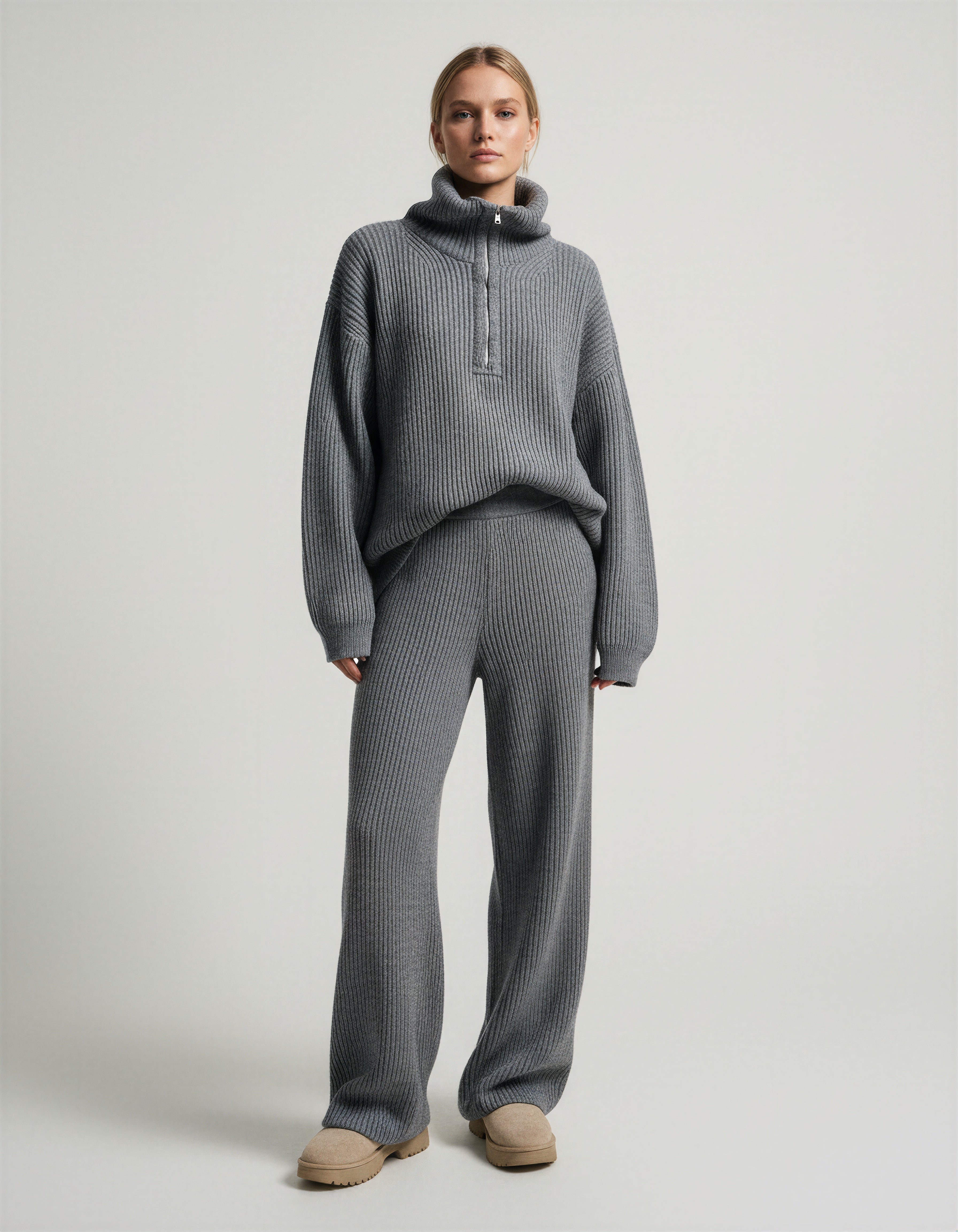 Harper Soft Ribbed Half-Zip Lounge Set