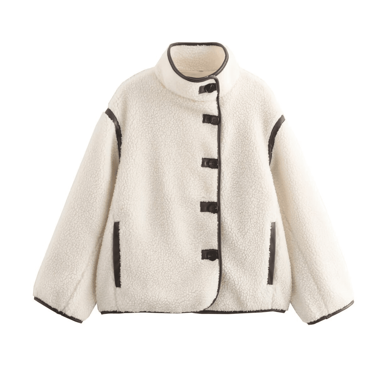 Henna Faux-Shearling High-Neck Faux-Leather Trimmed Jacket