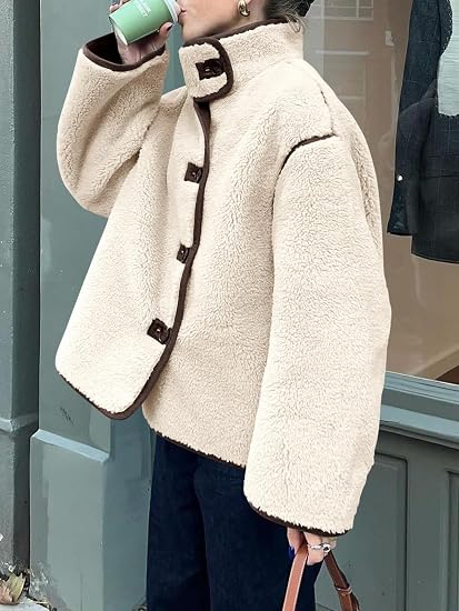 Henna Faux-Shearling High-Neck Faux-Leather Trimmed Jacket