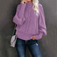 Imogen Cable-Knit High-Neck Balloon-Sleeve Sweater
